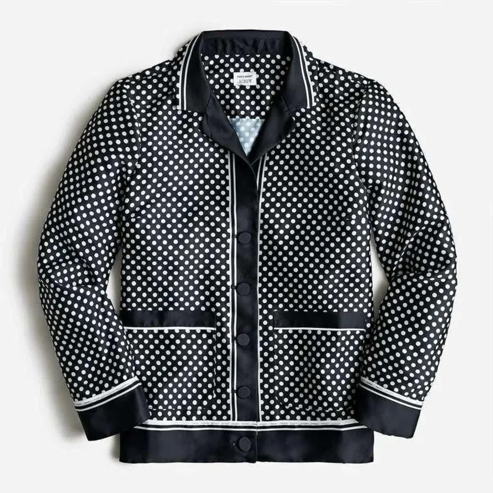J. Crew Marie Marot Black White Polka‎ Dot Pajama Top Blouse Button Up S